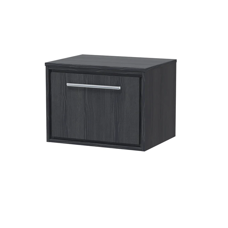 Lille 600mm Wall Hung 1 Drawer Vanity Unit & Worktop - Graphite Grey Woodgrain