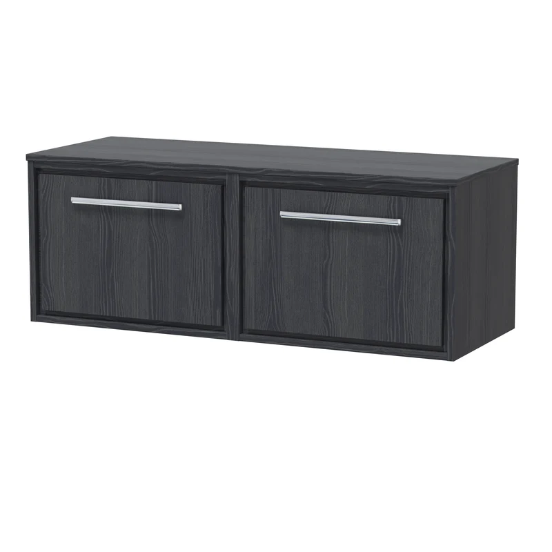 Lille 1200mm Wall Hung 2 Drawer Vanity Unit & Worktop - Graphite Grey Woodgrain