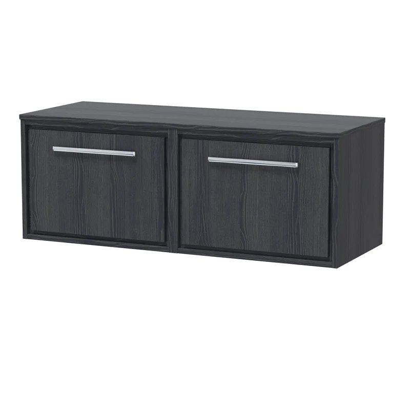 Lille 1200mm Wall Hung 2 Drawer Vanity Unit & Worktop - Graphite Grey Woodgrain