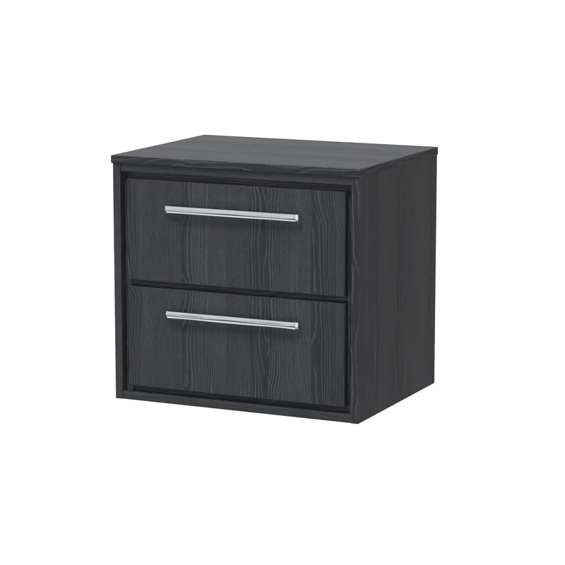 Lille 600mm Wall Hung 2 Drawer Vanity Unit & Worktop - Graphite Grey Woodgrain