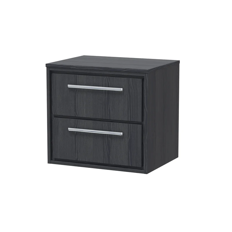 Lille 600mm Wall Hung 2 Drawer Vanity Unit & Worktop - Graphite Grey Woodgrain