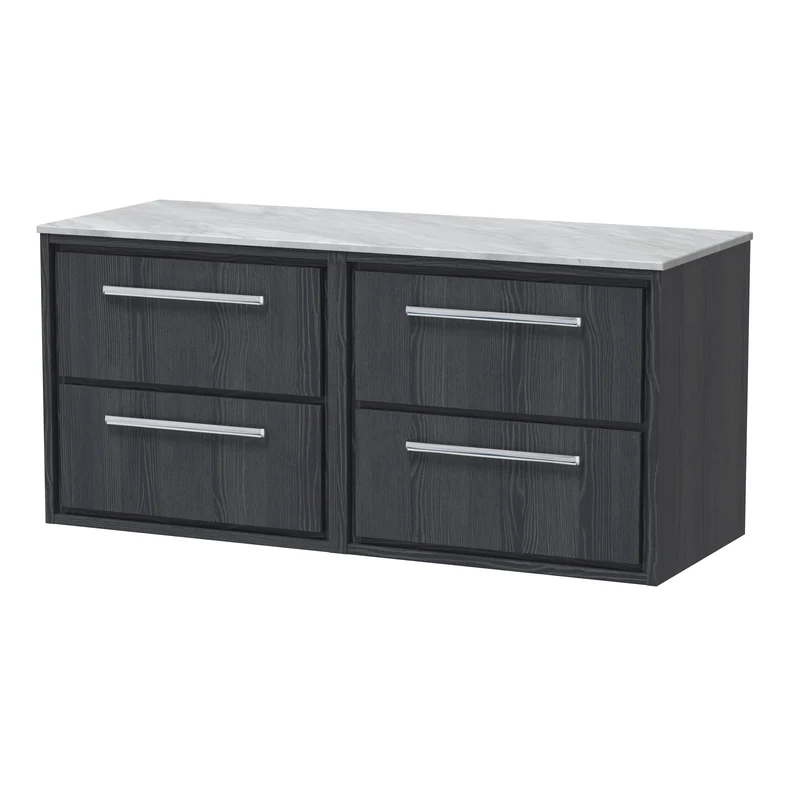 Lille 1200mm Wall Hung 4 Drawer Vanity Unit & Grey Marble Worktop - Graphite Grey Woodgrain