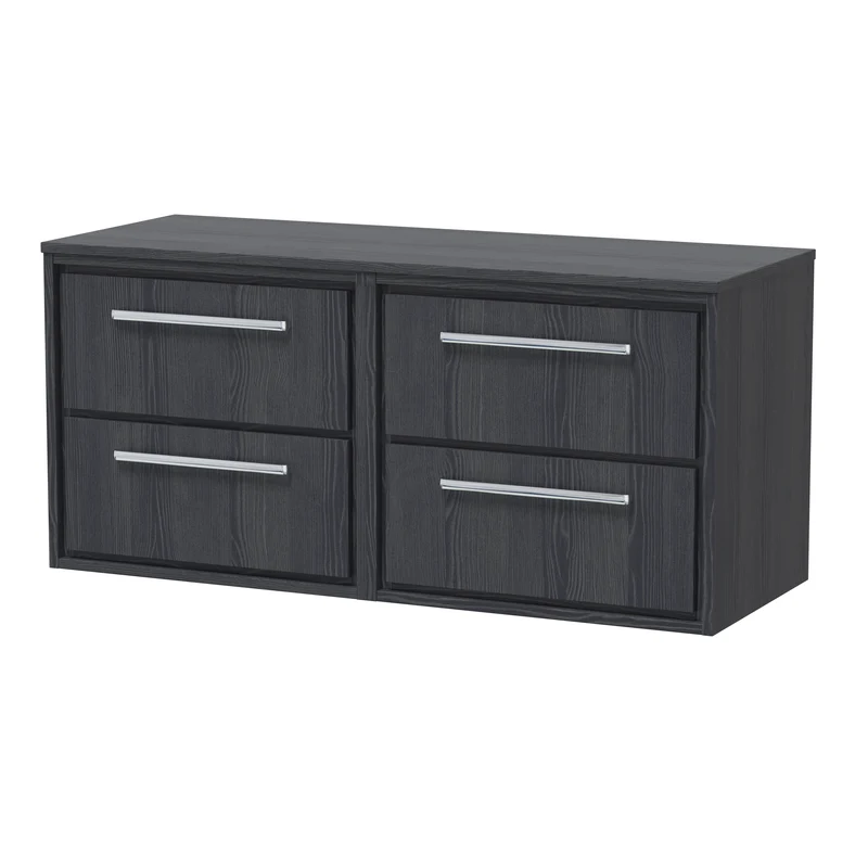 Lille 1200mm Wall Hung 4 Drawer Vanity Unit & Worktop - Graphite Grey Woodgrain