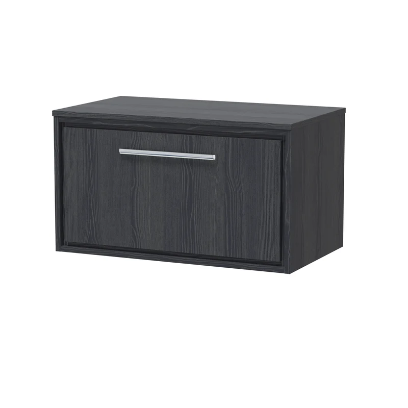 Lille 800mm Wall Hung 1 Drawer Vanity Unit & Worktop - Graphite Grey Woodgrain