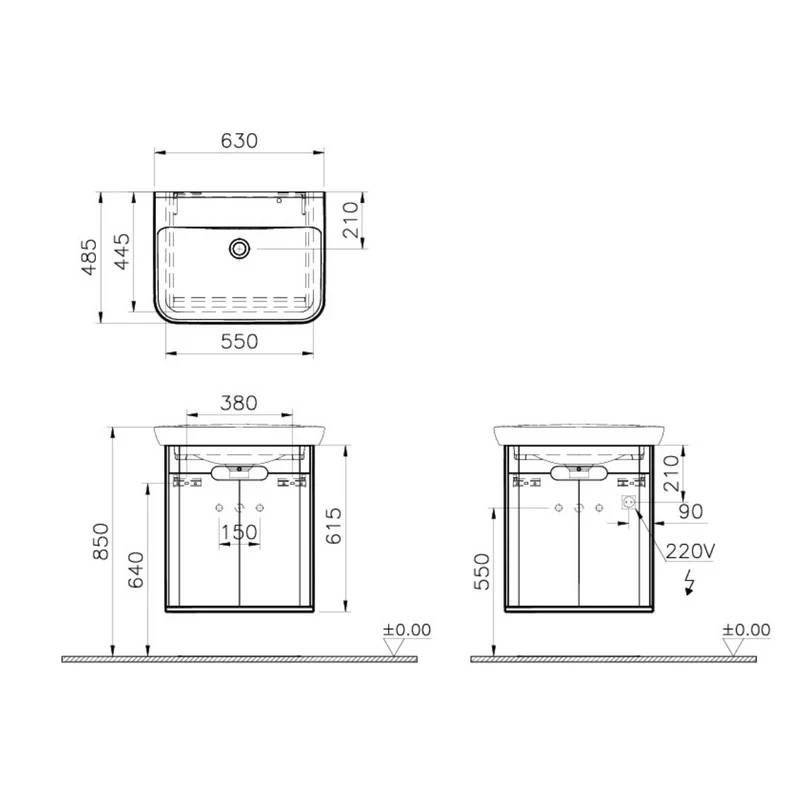 Vitra Sento 2 Door Wall Hung Washbasin Unit 650mm and Basin - Anthracite