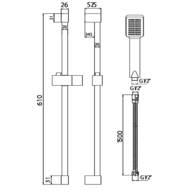 Black Triple Thermostatic Concealed Mixer Shower Kit with Ceiling Mounted 300mm Shower Head & Slide Rail Kit