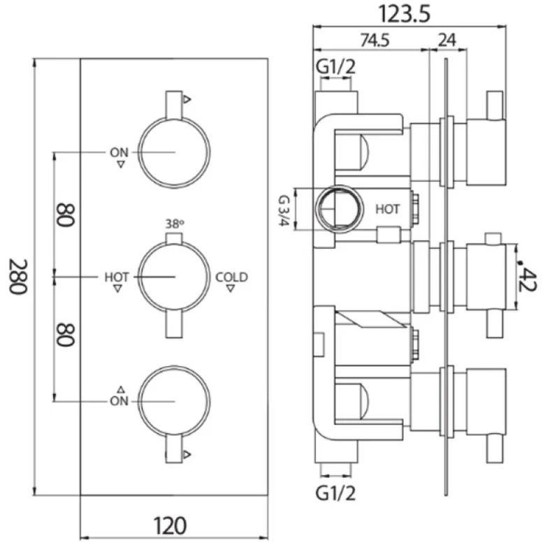 Round Triple Thermostatic Concealed Mixer Shower Kit with Wall Mounted 300mm Shower Head, Slide Rail Kit & Body Jets