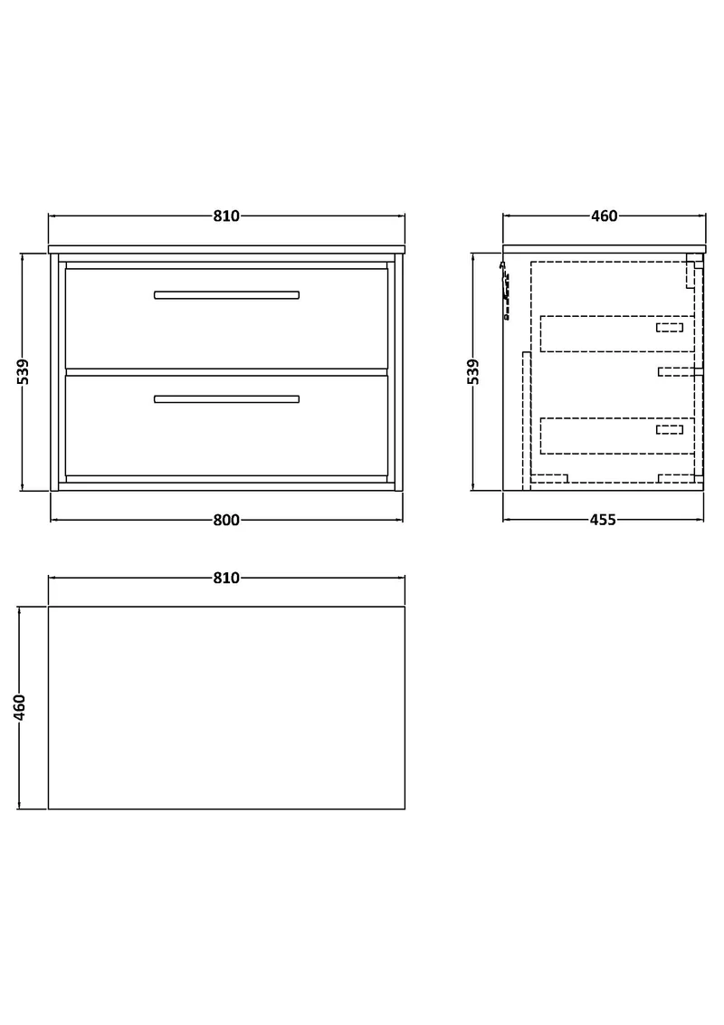 Lille 800mm Wall Hung 2 Drawer Vanity Unit & Carrera Marble Worktop - Graphite Grey Woodgrain