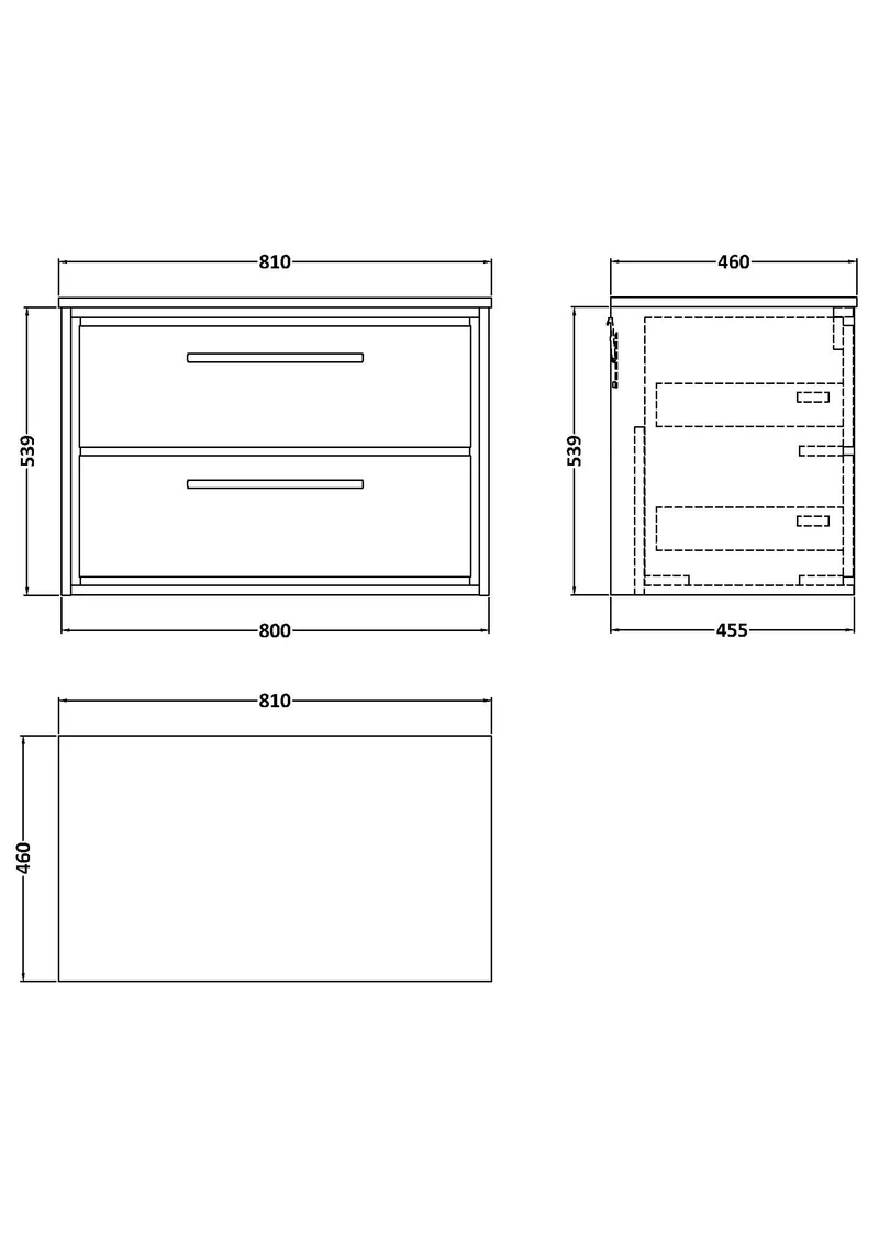 Lille 800mm Wall Hung 2 Drawer Vanity Unit & Grey Marble Worktop - Graphite Grey Woodgrain