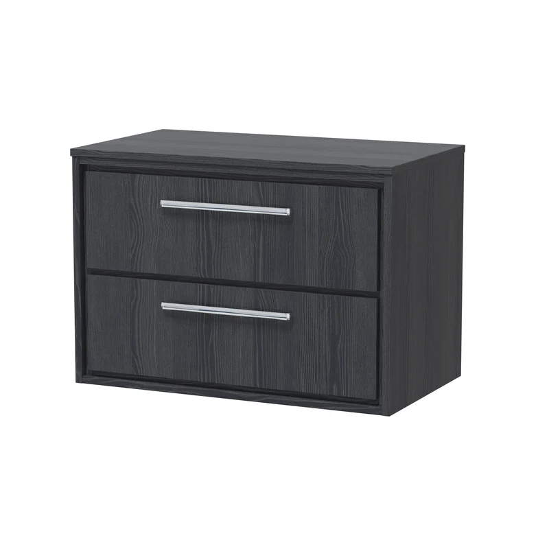 Lille 800mm Wall Hung 2 Drawer Vanity Unit & Worktop - Graphite Grey Woodgrain