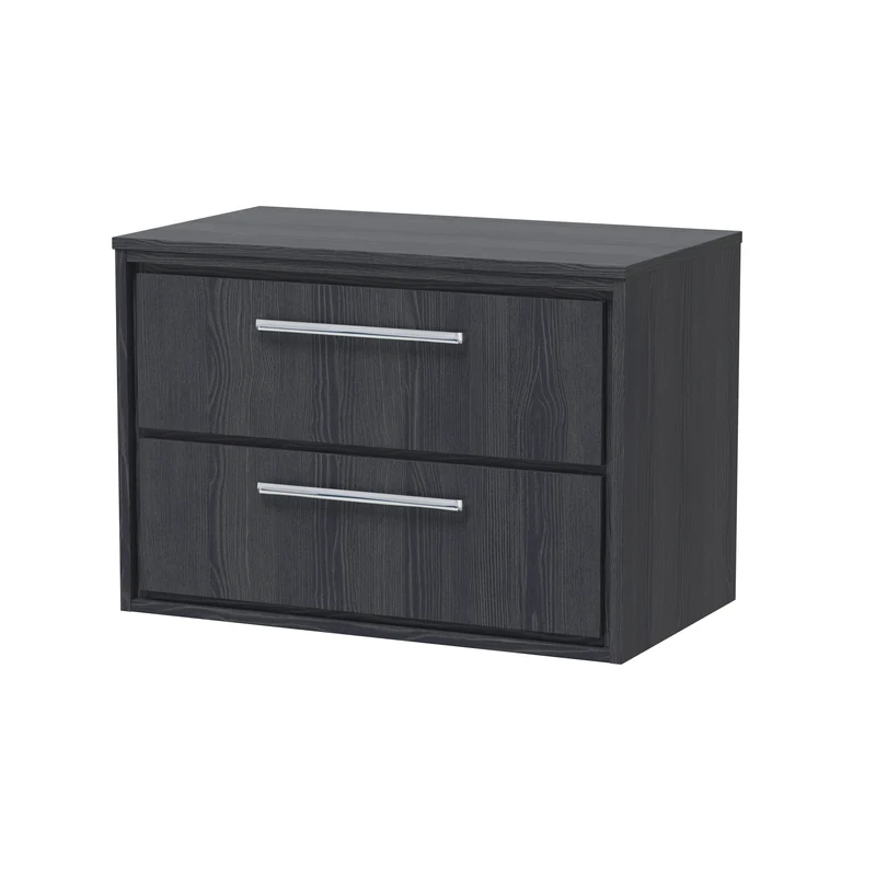 Lille 800mm Wall Hung 2 Drawer Vanity Unit & Worktop - Graphite Grey Woodgrain