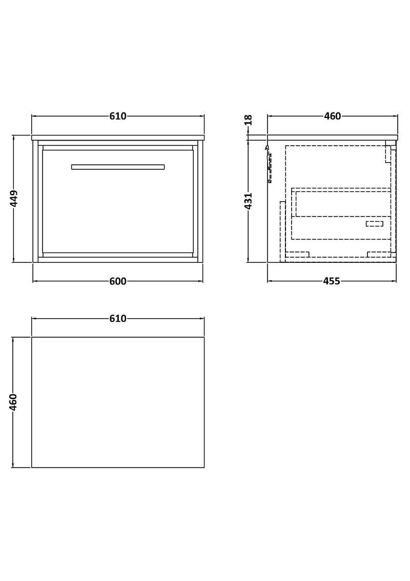 Lille 600mm Wall Hung 1 Drawer Vanity Unit & Carrera Marble Worktop - Antique Oak Woodgrain