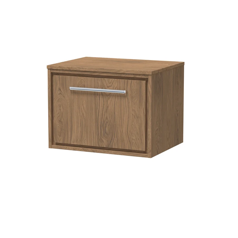 Lille 600mm Wall Hung 1 Drawer Vanity Unit & Worktop - Antique Oak Woodgrain