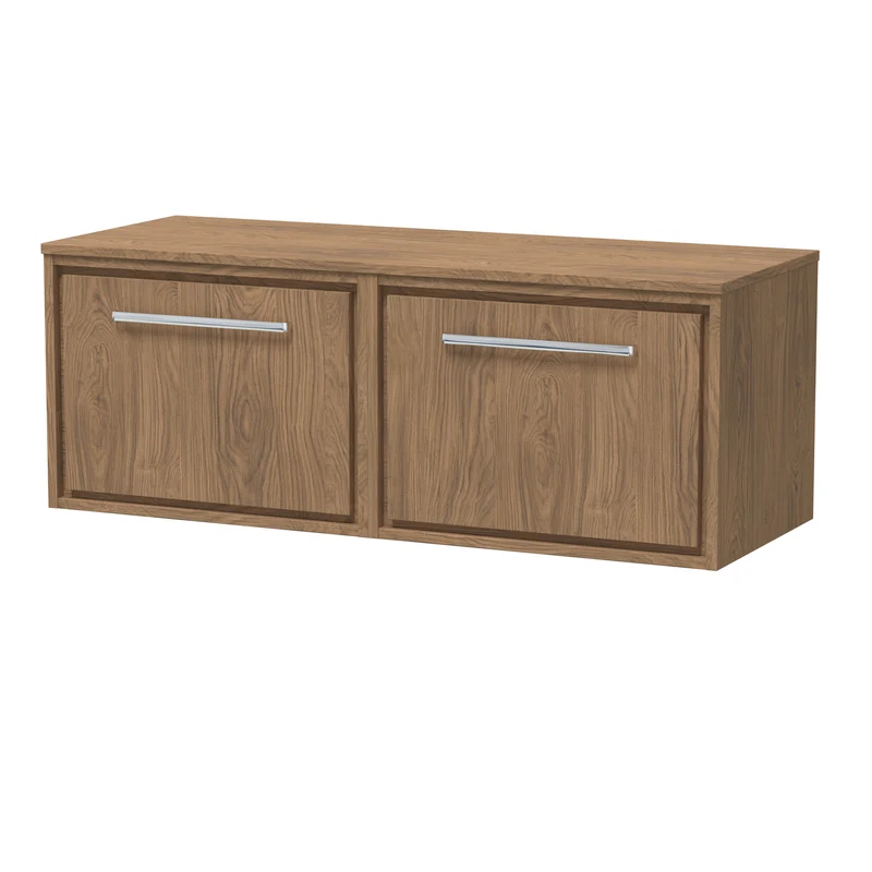 Lille 1200mm Wall Hung 2 Drawer Vanity Unit & Worktop - Antique Oak Woodgrain