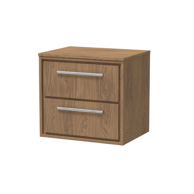 Lille 600mm Wall Hung 2 Drawer Vanity Unit & Worktop - Antique Oak Woodgrain