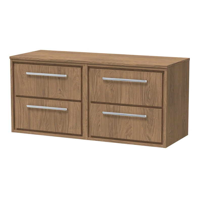 Lille 1200mm Wall Hung 4 Drawer Vanity Unit & Worktop - Antique Oak Woodgrain