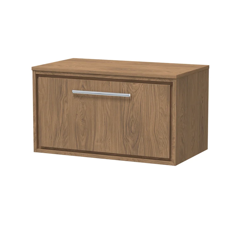 Lille 800mm Wall Hung 1 Drawer Vanity Unit & Worktop - Antique Oak Woodgrain