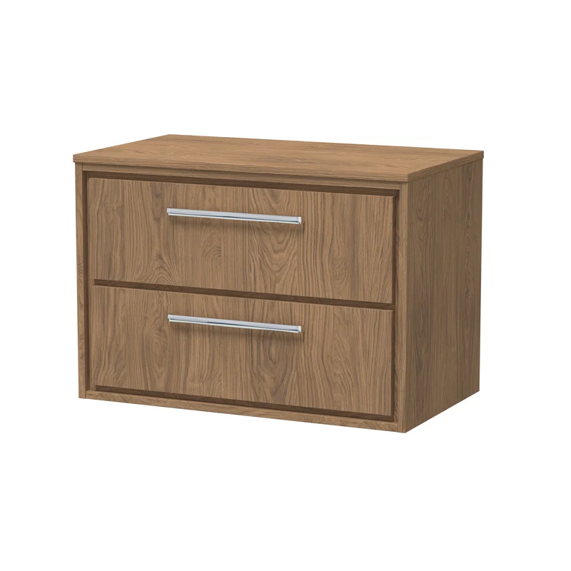 Lille 800mm Wall Hung 2 Drawer Vanity Unit & Worktop - Antique Oak Woodgrain
