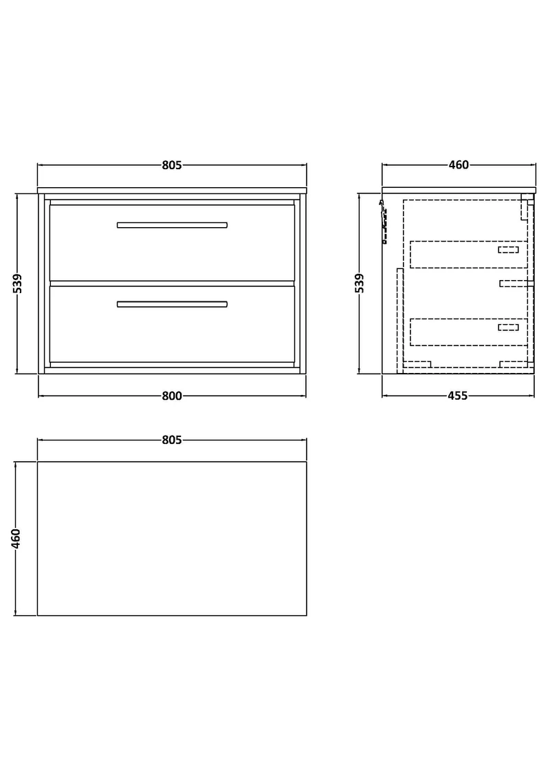 Lille 800mm Wall Hung 2 Drawer Vanity Unit & Worktop - Antique Oak Woodgrain