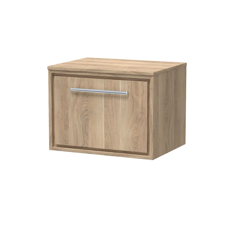 Lille 600mm Wall Hung 1 Drawer Vanity Unit & Worktop - Bleached Oak Woodgrain