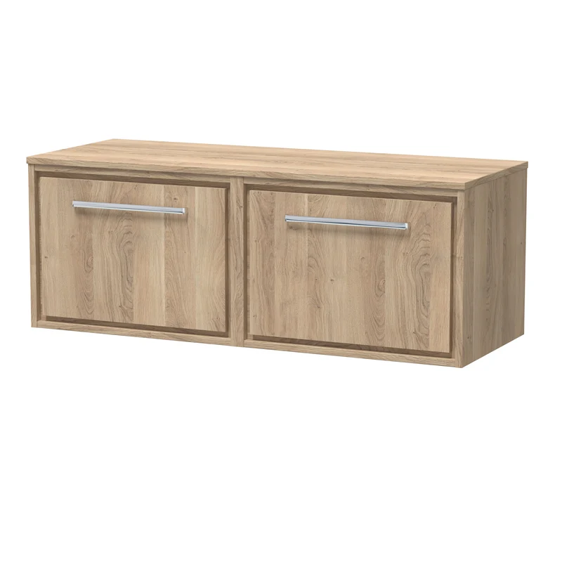 Lille 1200mm Wall Hung 2 Drawer Vanity Unit & Worktop - Bleached Oak Woodgrain