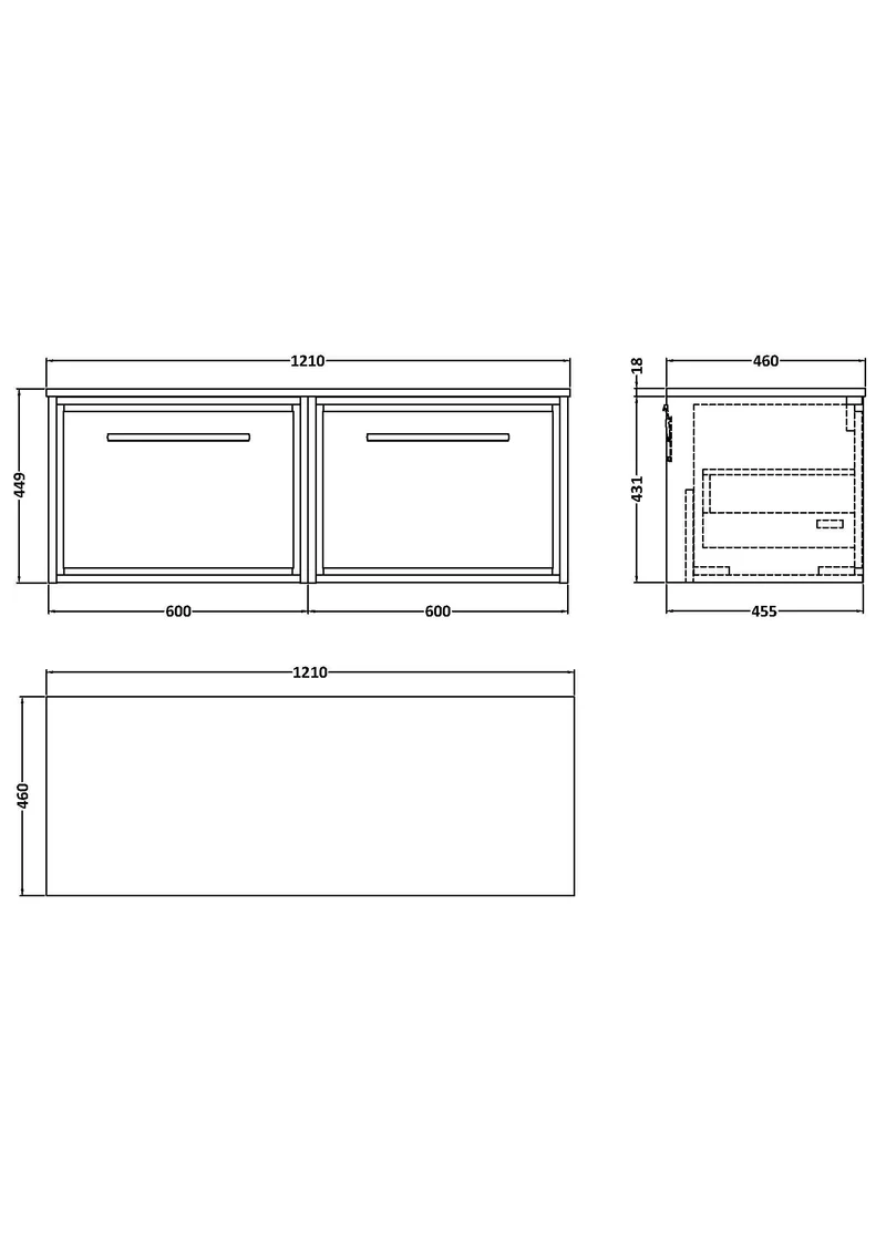 Lille 1200mm Wall Hung 2 Drawer Vanity Unit & White Marble Worktop - Bleached Oak Woodgrain