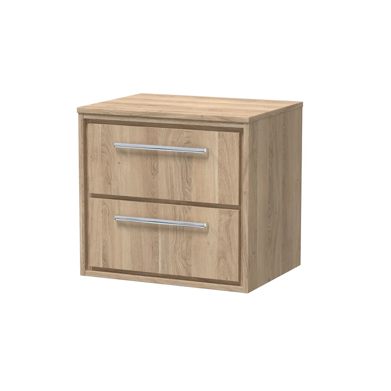 Lille 600mm Wall Hung 2 Drawer Vanity Unit & Worktop - Bleached Oak Woodgrain