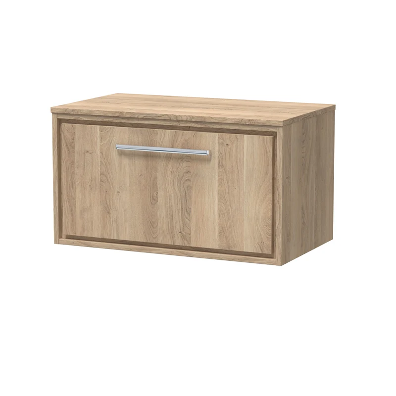 Lille 800mm Wall Hung 1 Drawer Vanity Unit & Worktop - Bleached Oak Woodgrain