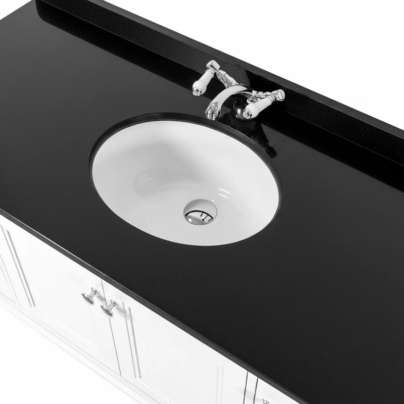 Kingsbury Classic Curved 1200mm Wall Hung Vanity Unit, Black Worktop & Ceramic Basin - White