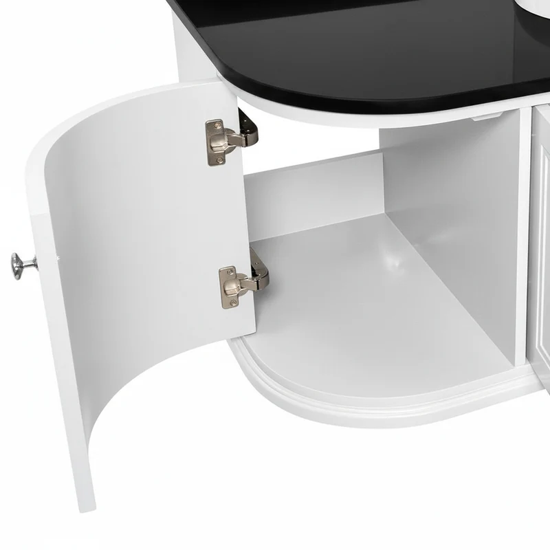 Kingsbury Classic Curved 1200mm Wall Hung Vanity Unit, Black Worktop & Ceramic Basin - White