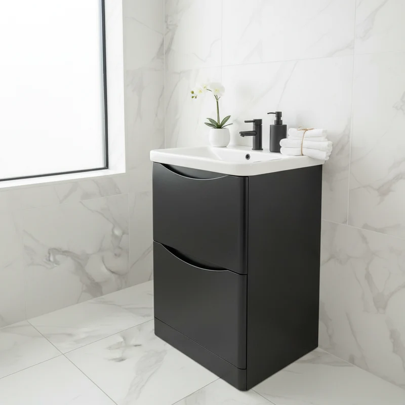 Athens 600mm Floorstanding Vanity Unit & Basin - Matt Black