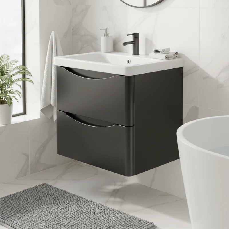 Athens 600mm Wall Hung Vanity Unit & Basin - Matt Black