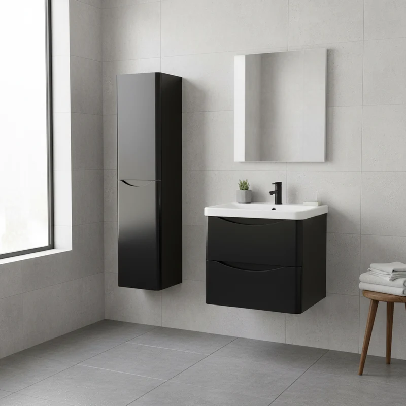 Athens 600mm Wall Hung Vanity Unit & Basin - Matt Black