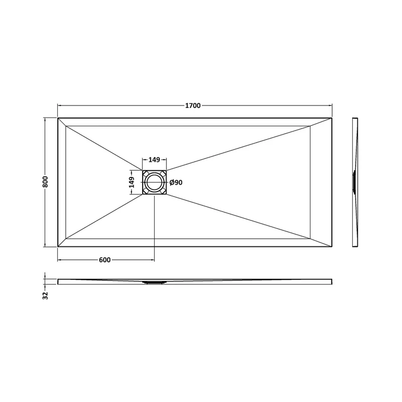 Nuie Slim Rectangular Trays Rectangular Shower Tray 1700 X 800mm Contemporary Black Slate Acrylic Capped ABS Caco3 And Pu
