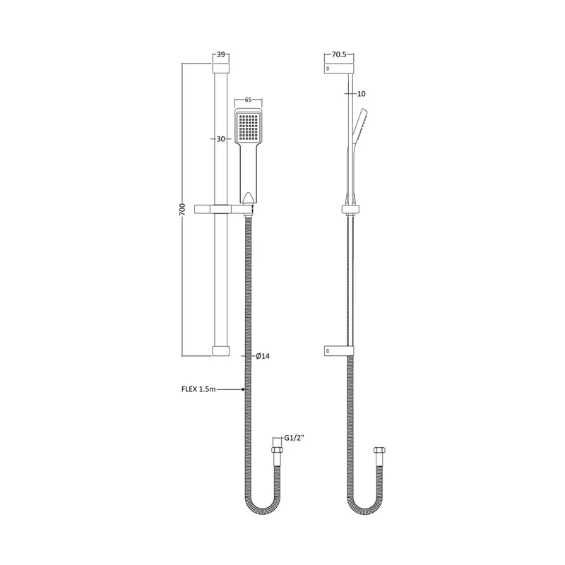 Nuie Slide Rail Kit Contemporary Chrome Brass ABS 700x660x70mm