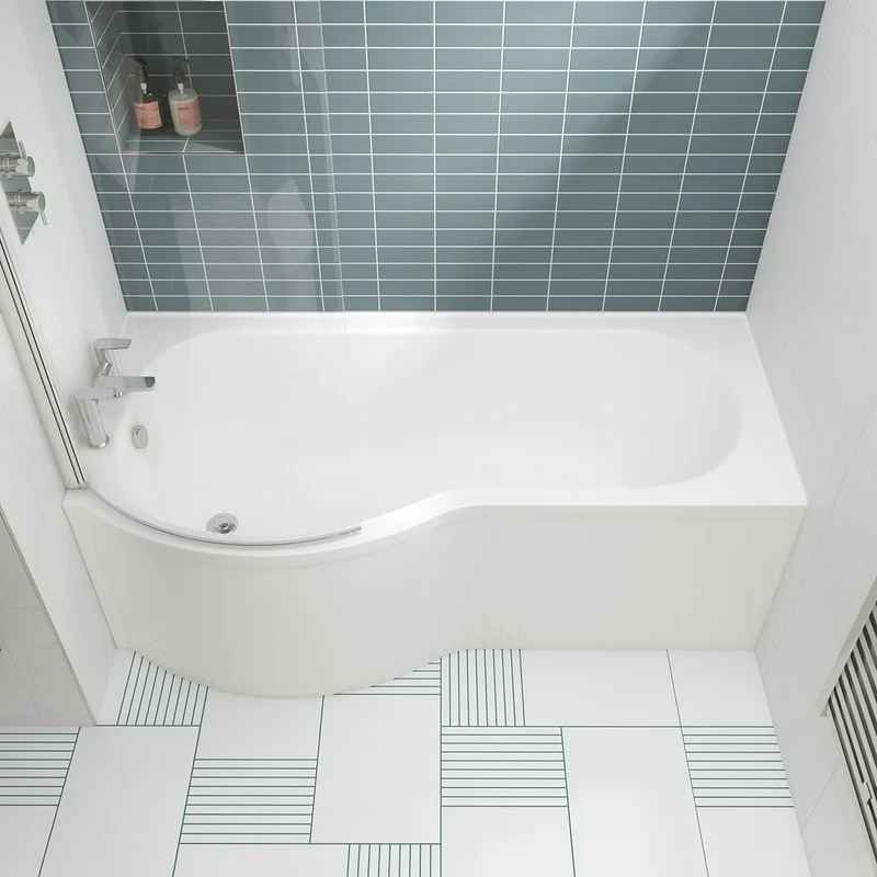Nuie Shower Baths 1700mm Left Hand P-shaped Bath Contemporary White Acrylic 415x850x415mm