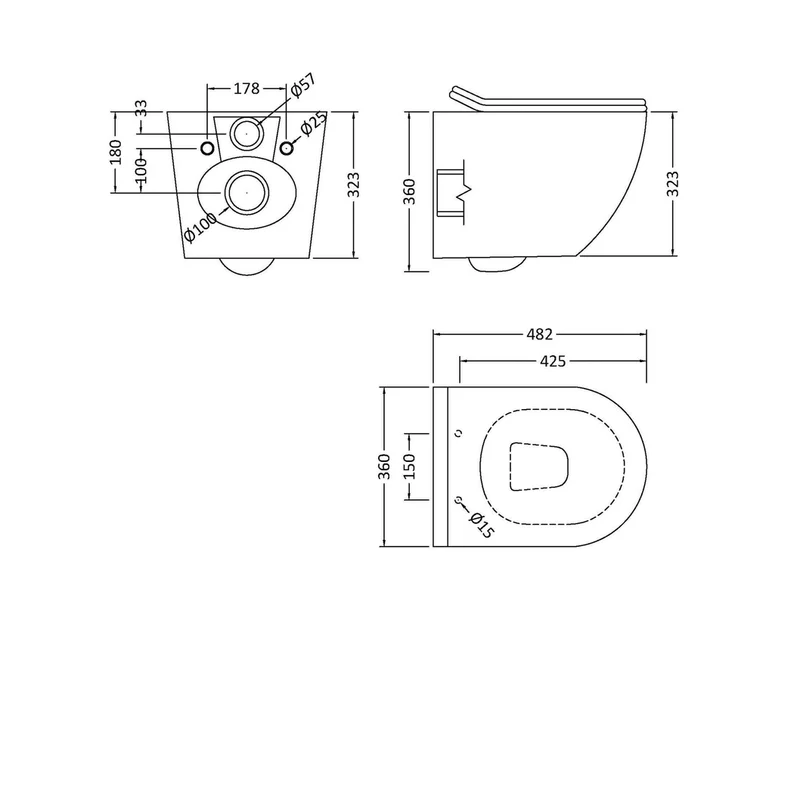 Nuie Freya Wall Hung Pan & Soft Close Seat Contemporary White Vitreous China 323x360x482mm