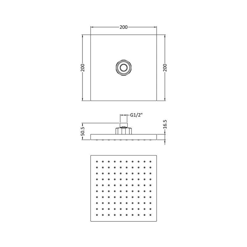 Nuie Fixed Head Contemporary Chrome Brass ABS 60x200x200mm