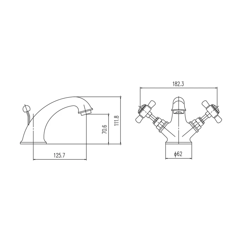 Nuie Beaumont Luxury Mono Basin Mixer Traditional Chrome Brass 112x62x197mm