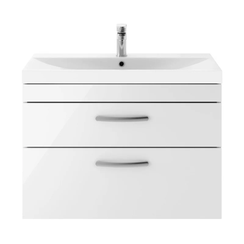 Nuie Athena 800mm Wall Hung Vanity With Basin 3 Contemporary Gloss White MFC 589x810x390mm