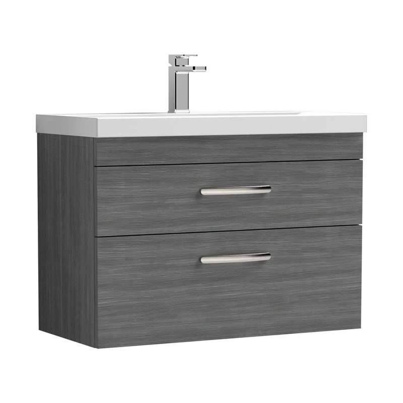 Nuie Athena 800mm Wall Hung Vanity With Basin 3 Contemporary Anthracite Woodgrain MFC 589x810x390mm