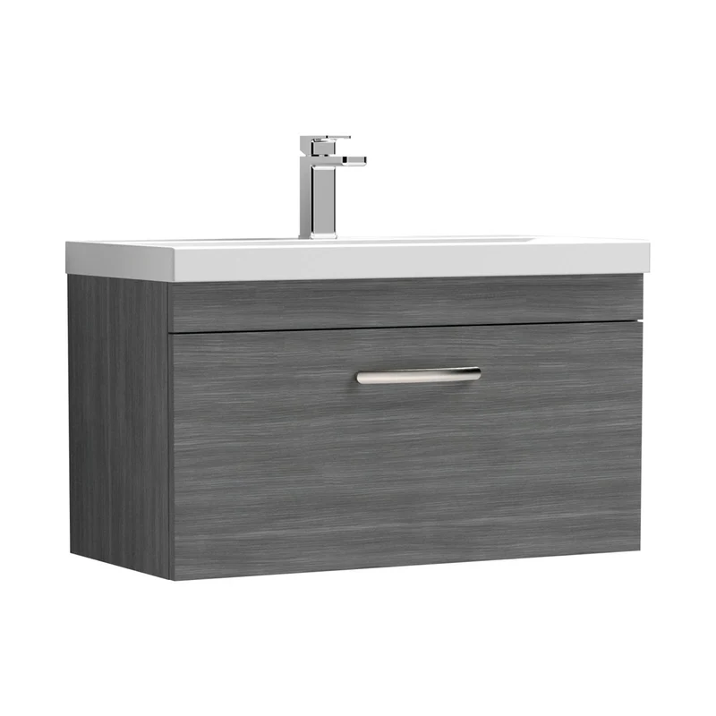 Nuie Athena 800mm Wall Hung Vanity With Basin 3 Contemporary Anthracite Woodgrain MFC 481x810x390mm