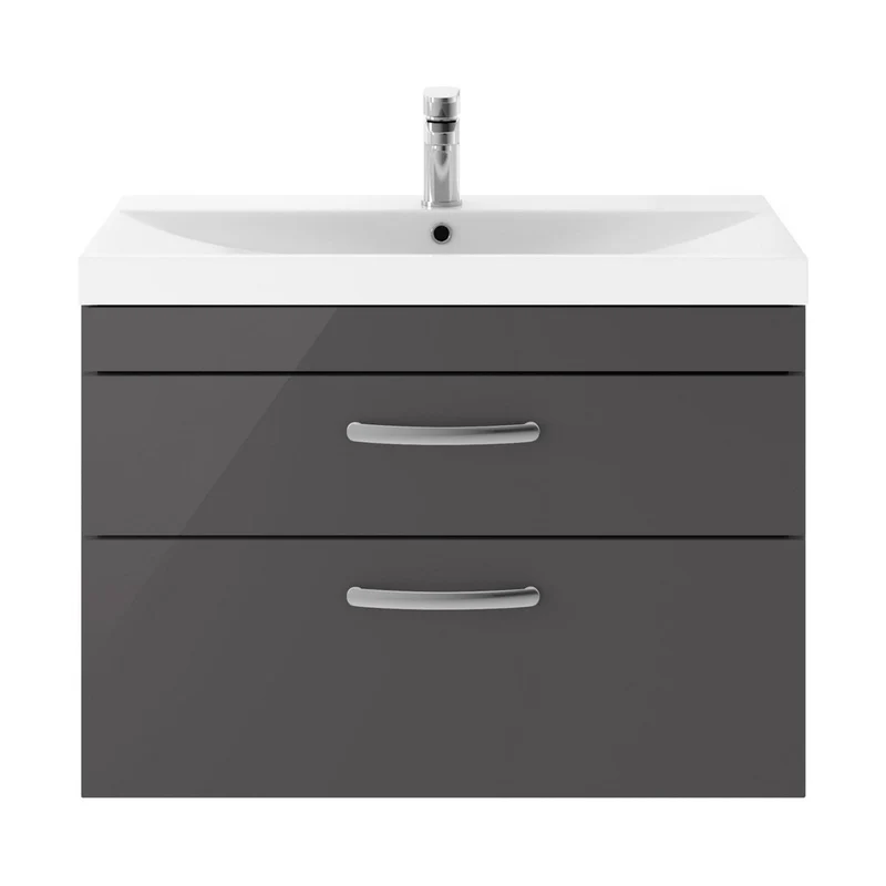 Nuie Athena 800mm Wall Hung Cabinet With Basin 3 Contemporary Gloss Grey MFC 589x810x390mm