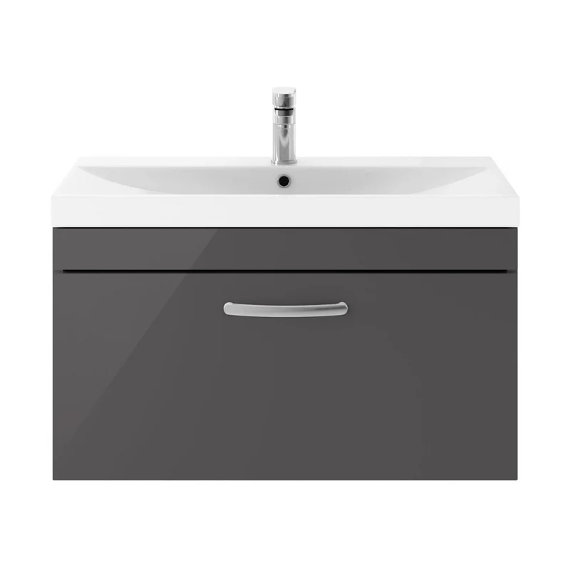 Nuie Athena 800mm Wall Hung Cabinet With Basin 3 Contemporary Gloss Grey MFC 481x810x390mm