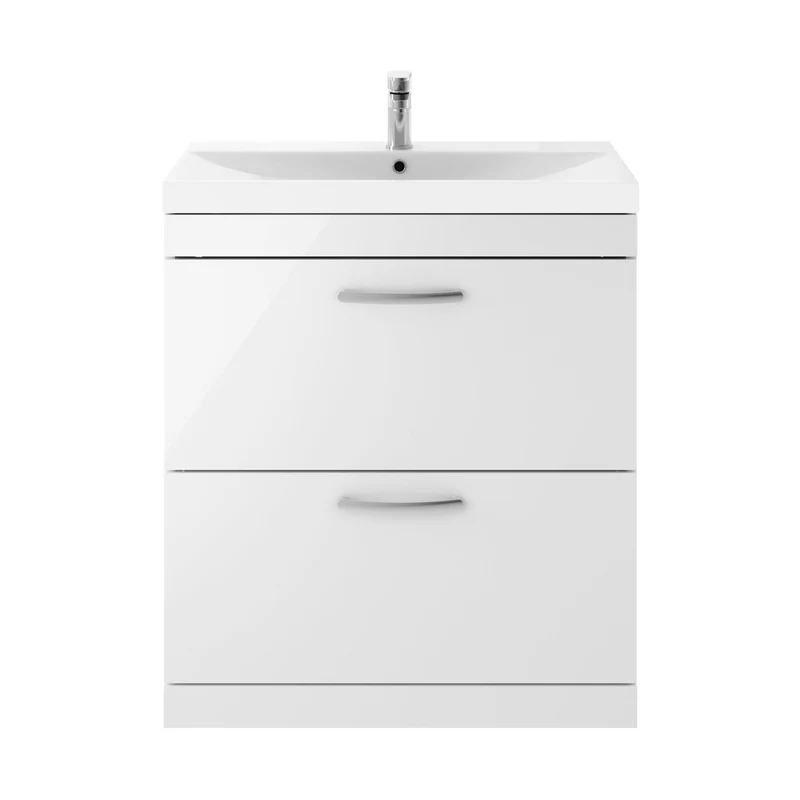 Nuie Athena 800mm Floor Standing Vanity With Basin 3 Contemporary Gloss White MFC 915x810x390mm