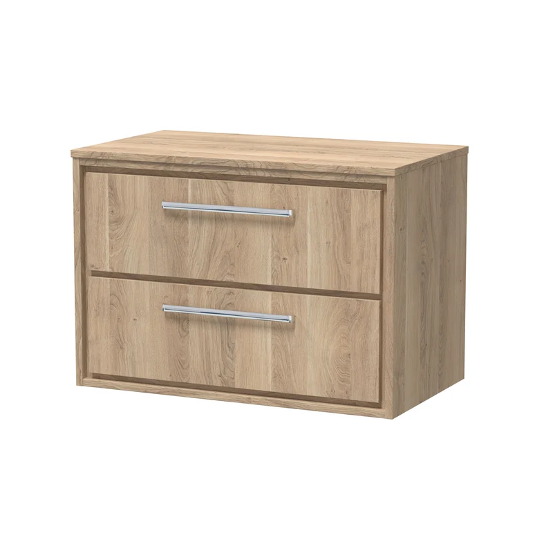 Lille 800mm Wall Hung 2 Drawer Vanity Unit & Worktop - Bleached Oak Woodgrain
