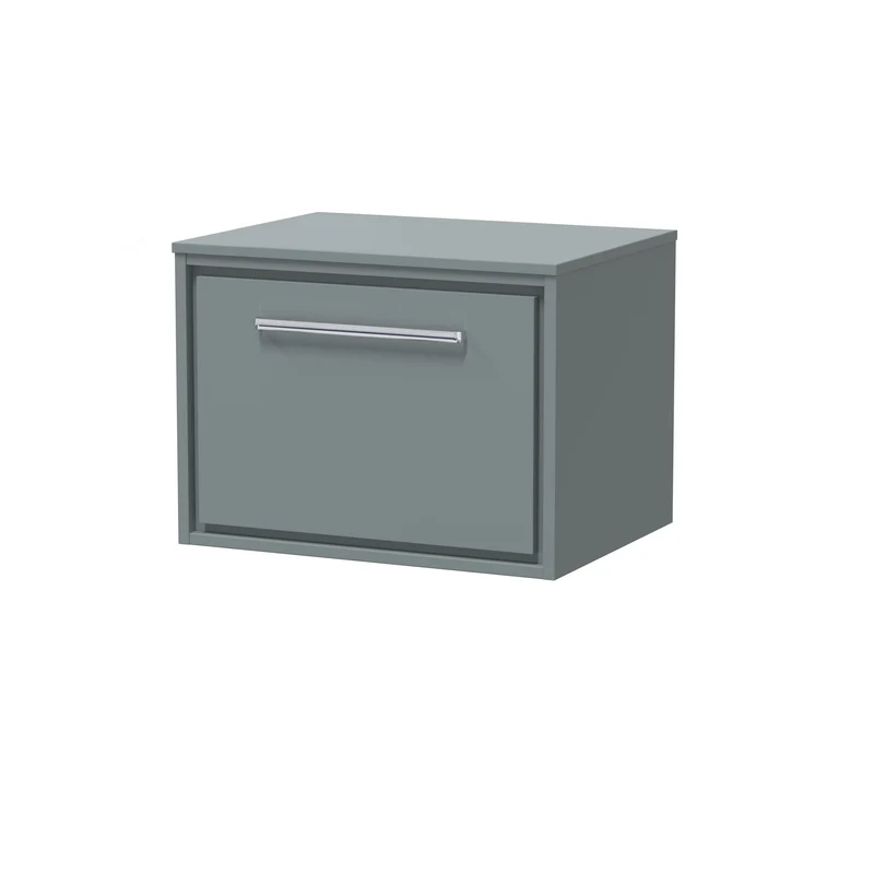 Lille 600mm Wall Hung 1 Drawer Vanity Unit & Worktop - Coastal Grey Matt