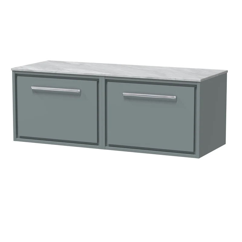 Lille 1200mm Wall Hung 2 Drawer Vanity Unit & Grey Marble Worktop - Coastal Grey Matt