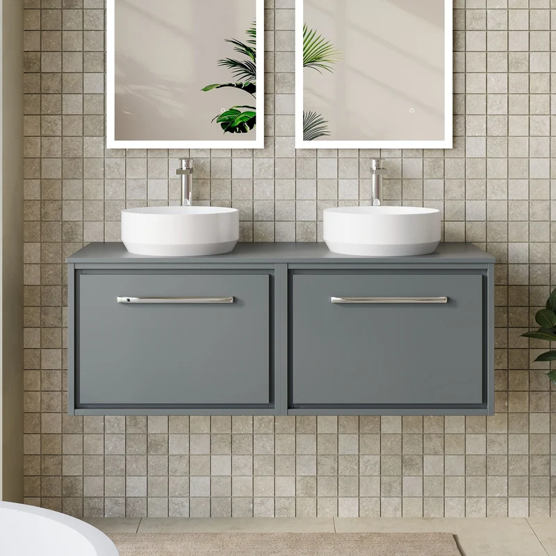 Lille 1200mm Wall Hung 2 Drawer Vanity Unit & Worktop - Coastal Grey Matt