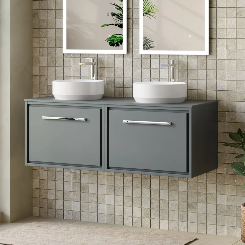 Lille 1200mm Wall Hung 2 Drawer Vanity Unit & Worktop - Coastal Grey Matt